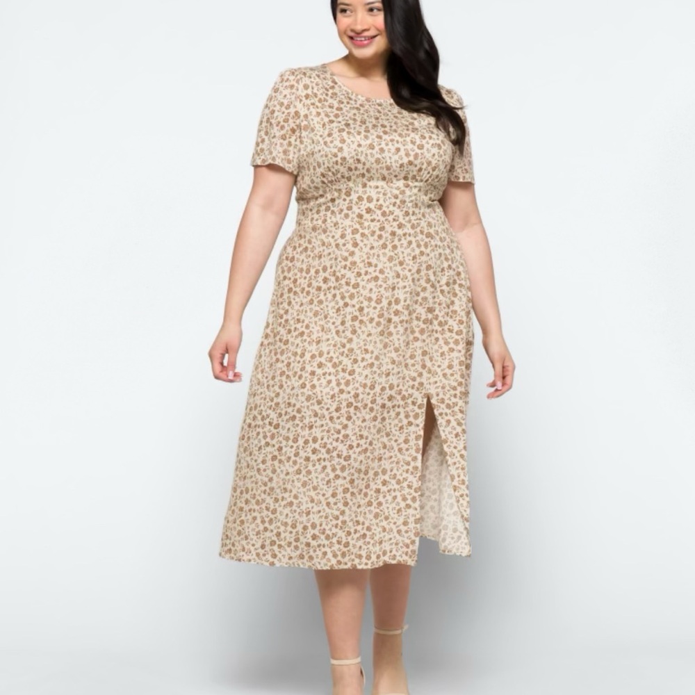 Cream and Brown Midi Sundress